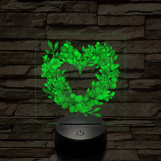 Szív alakú virágok 7 színű, színváltós, valósághű 3D led lámpa