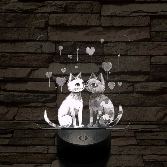 Szerelmes cicák 7 színű, színváltós, valósághű 3D led lámpa