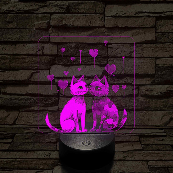 Szerelmes cicák 7 színű, színváltós, valósághű 3D led lámpa