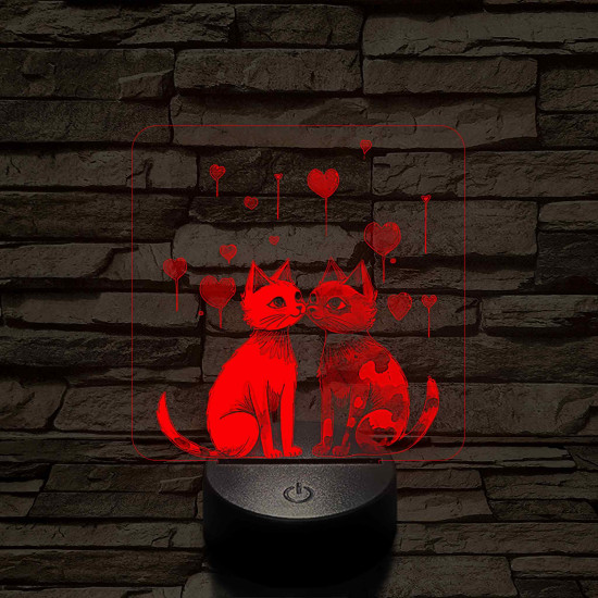 Szerelmes cicák 7 színű, színváltós, valósághű 3D led lámpa
