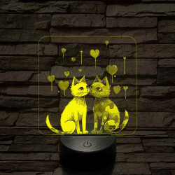 Szerelmes cicák 7 színű, színváltós, valósághű 3D led lámpa