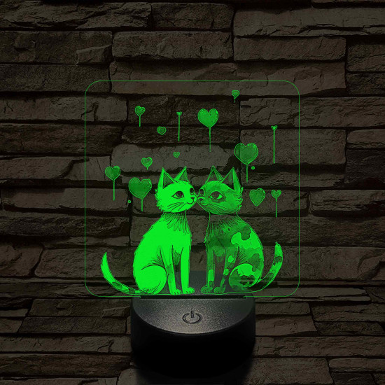 Szerelmes cicák 7 színű, színváltós, valósághű 3D led lámpa