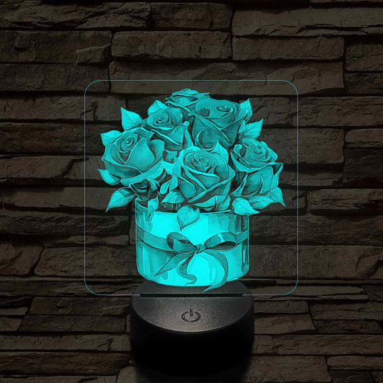 Rózsacsokor 7 színű, színváltós, valósághű 3D led lámpa