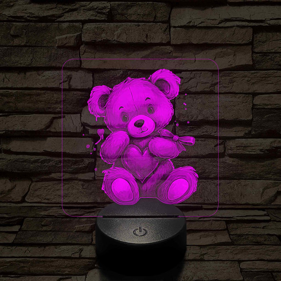 Maci szívvel 7 színű valósághű 3D led lámpa