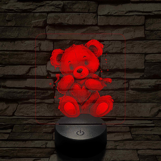 Maci szívvel 7 színű valósághű 3D led lámpa