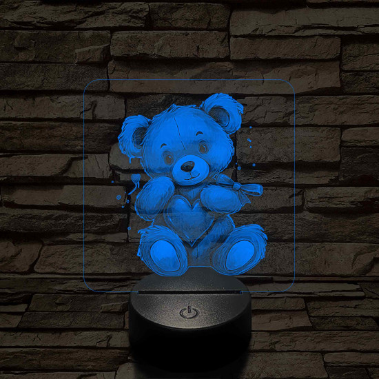 Maci szívvel 7 színű valósághű 3D led lámpa