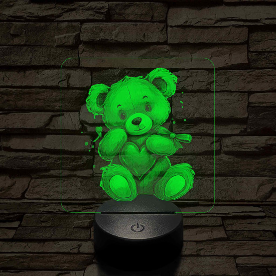 Maci szívvel 7 színű valósághű 3D led lámpa