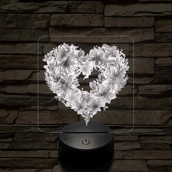 Szívvirágok 7 színű, színváltós, valósághű 3D led lámpa