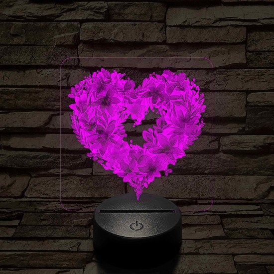 Szívvirágok 7 színű, színváltós, valósághű 3D led lámpa