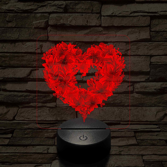 Szívvirágok 7 színű, színváltós, valósághű 3D led lámpa
