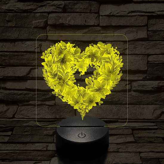 Szívvirágok 7 színű, színváltós, valósághű 3D led lámpa