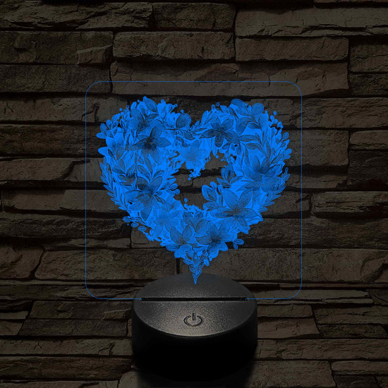 Szívvirágok 7 színű, színváltós, valósághű 3D led lámpa