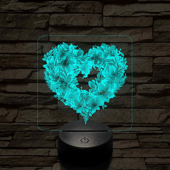 Szívvirágok 7 színű, színváltós, valósághű 3D led lámpa