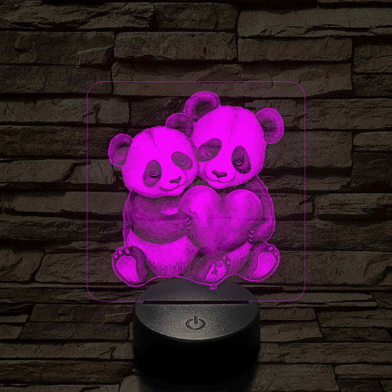 Panda szerelem 7 színű valósághű 3D led lámpa