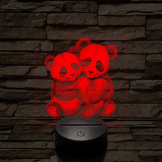 Panda szerelem 7 színű valósághű 3D led lámpa
