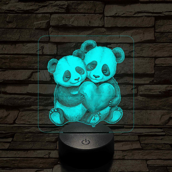 Panda szerelem 7 színű valósághű 3D led lámpa