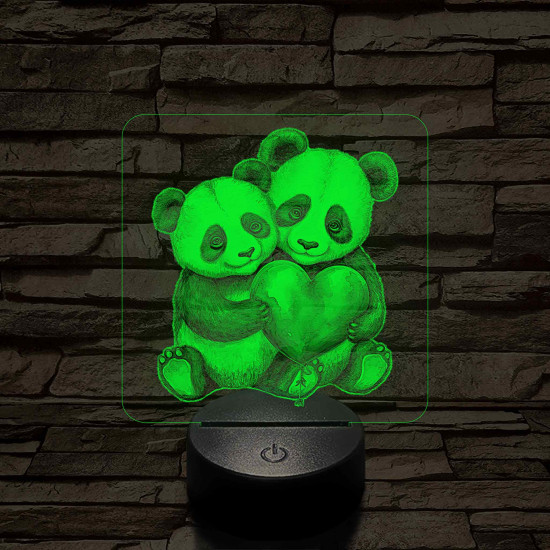 Panda szerelem 7 színű valósághű 3D led lámpa