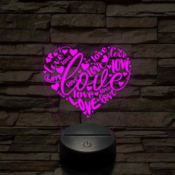 Szívvel és love-al 7 színű 3D led lámpa