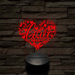 Szívvel és love-al 7 színű 3D led lámpa