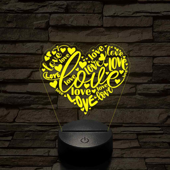 Szívvel és love-al 7 színű 3D led lámpa