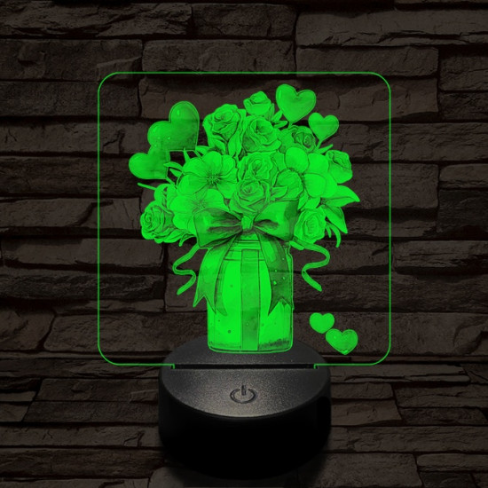 Valentin dekor csokor 7 színű valósághű 3D led lámpa