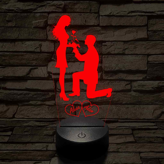 Szívem Hölgye egyedi névre szóló 7 színű, színváltós 3D LED lámpa