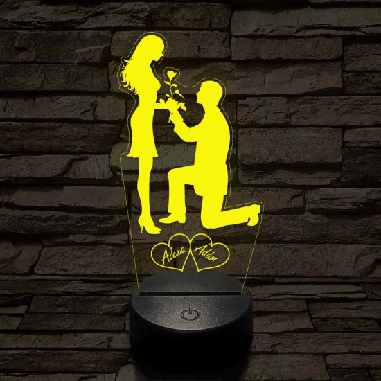 Szívem Hölgye egyedi névre szóló 7 színű, színváltós 3D LED lámpa