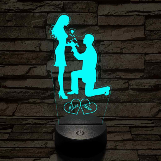 Szívem Hölgye egyedi névre szóló 7 színű, színváltós 3D LED lámpa