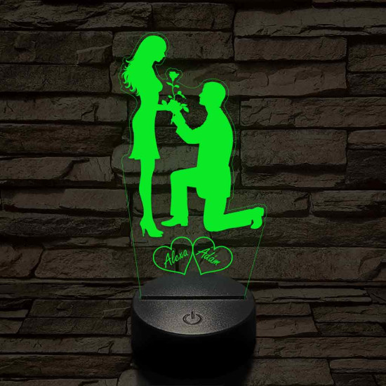 Szívem Hölgye egyedi névre szóló 7 színű, színváltós 3D LED lámpa