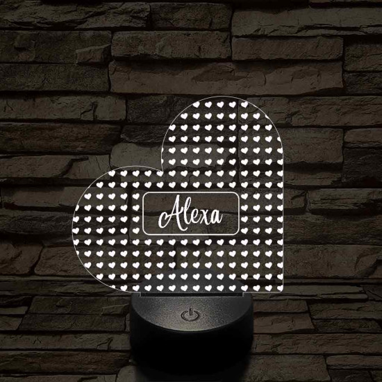 Egyedi névreszóló szerelem szívecske - 7 színű, színváltós 3D LED lámpa