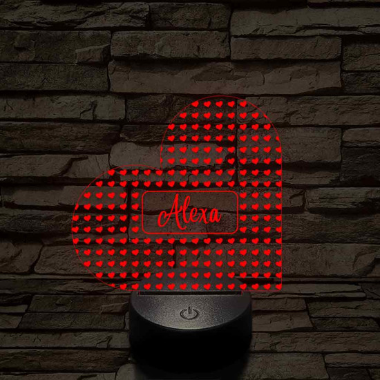Egyedi névreszóló szerelem szívecske - 7 színű, színváltós 3D LED lámpa