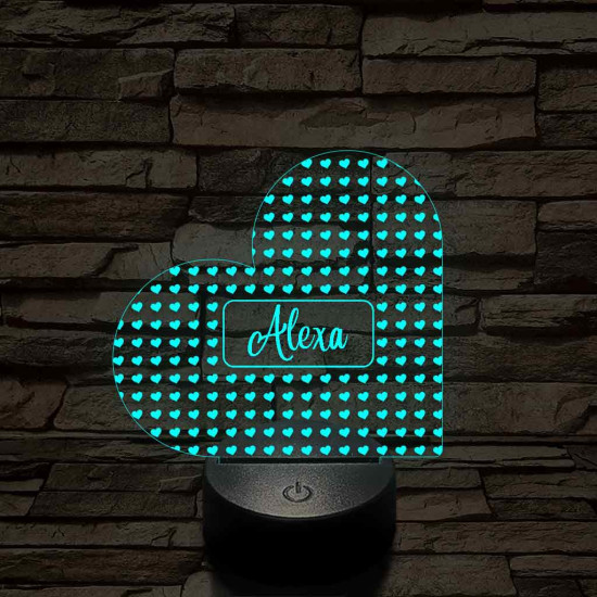 Egyedi névreszóló szerelem szívecske - 7 színű, színváltós 3D LED lámpa