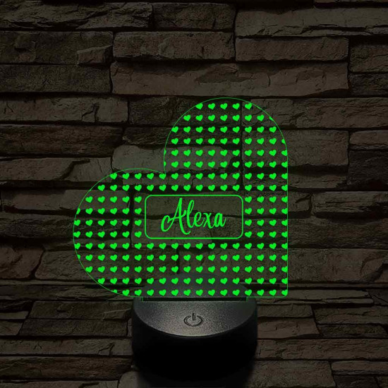 Egyedi névreszóló szerelem szívecske - 7 színű, színváltós 3D LED lámpa