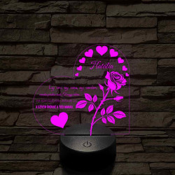 Egyedi neves szív rózsa - 7 színű, színváltós 3D LED lámpa