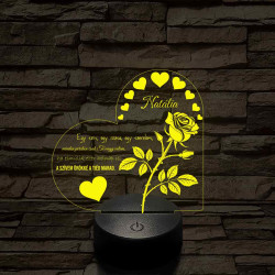 Egyedi neves szív rózsa - 7 színű, színváltós 3D LED lámpa