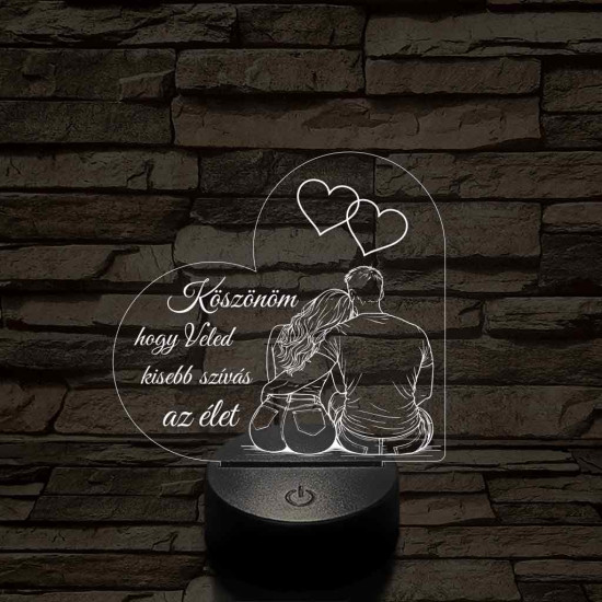 Veled könnyebb szívalakú – 7 színű, színváltós 3D LED lámpa