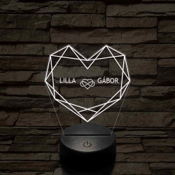 Személyre szabott Geometrikus szerelem - 7 színű, színváltós 3D LED lámpa