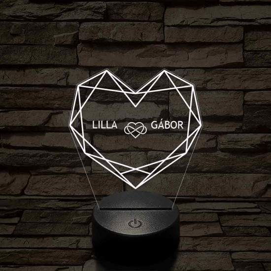 Személyre szabott Geometrikus szerelem - 7 színű, színváltós 3D LED lámpa