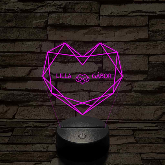 Személyre szabott Geometrikus szerelem - 7 színű, színváltós 3D LED lámpa