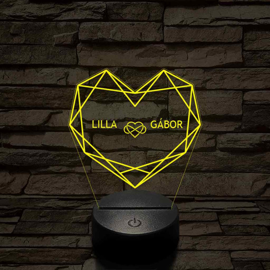 Személyre szabott Geometrikus szerelem - 7 színű, színváltós 3D LED lámpa