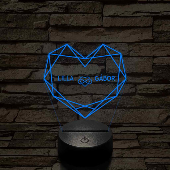Személyre szabott Geometrikus szerelem - 7 színű, színváltós 3D LED lámpa