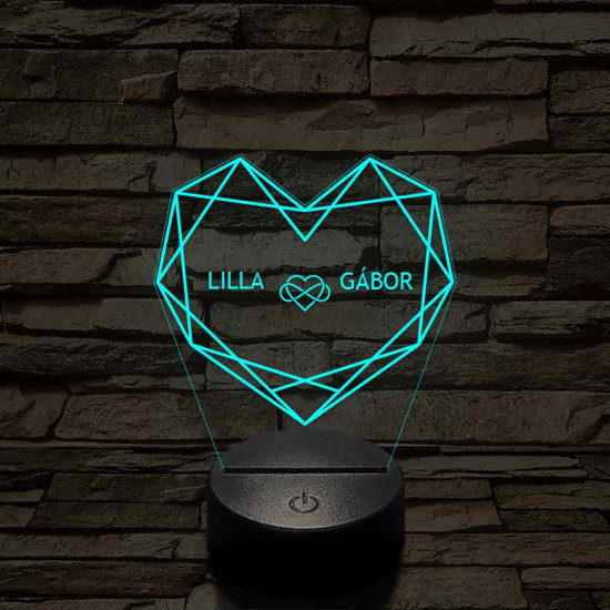 Személyre szabott Geometrikus szerelem - 7 színű, színváltós 3D LED lámpa