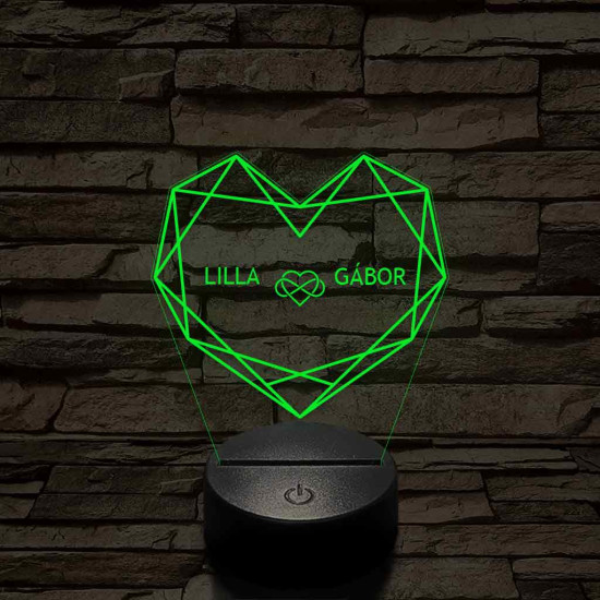 Személyre szabott Geometrikus szerelem - 7 színű, színváltós 3D LED lámpa