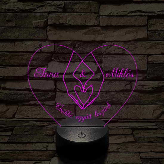 Egyedi személyre szabott szívkezek - 7 színű, színváltós 3D LED lámpa