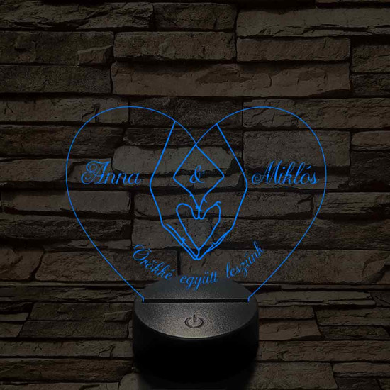 Egyedi személyre szabott szívkezek - 7 színű, színváltós 3D LED lámpa