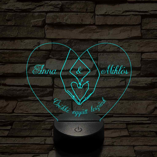 Egyedi személyre szabott szívkezek - 7 színű, színváltós 3D LED lámpa