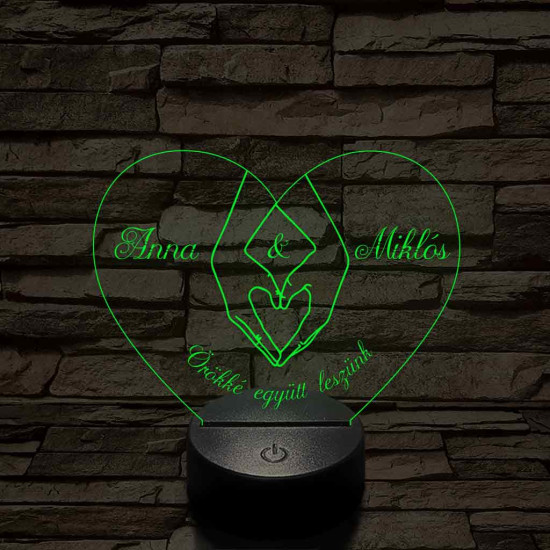 Egyedi személyre szabott szívkezek - 7 színű, színváltós 3D LED lámpa