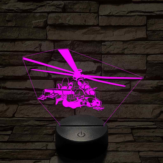 MI 24- es harci helikopter – 7 színű, színváltós 3D LED lámpa
