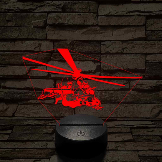 MI 24- es harci helikopter – 7 színű, színváltós 3D LED lámpa