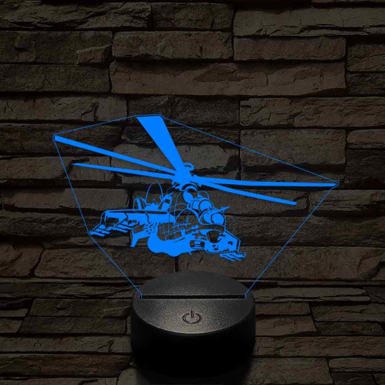 MI 24- es harci helikopter – 7 színű, színváltós 3D LED lámpa